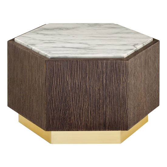Vigap Small White Marble Top Side Table With Dark Wooden Base