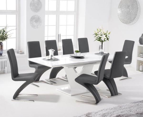Vittorio 160cm White High Gloss Extending Dining Table With 4 Black Hampstead Faux Leather Chairs