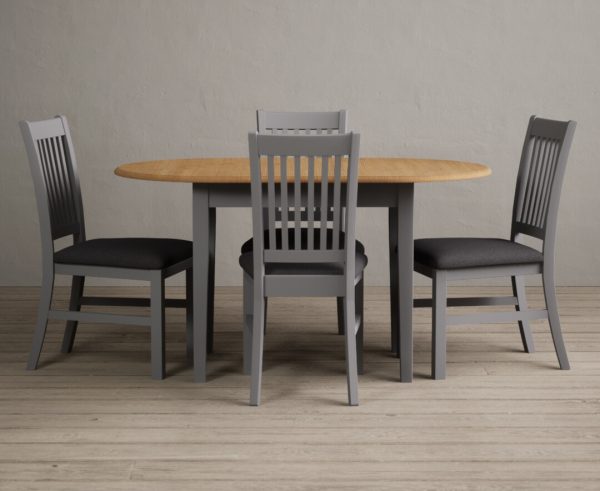 Warwick Oak and Light Grey Painted Extending Dining Table With 4 Linen Warwick Chairs
