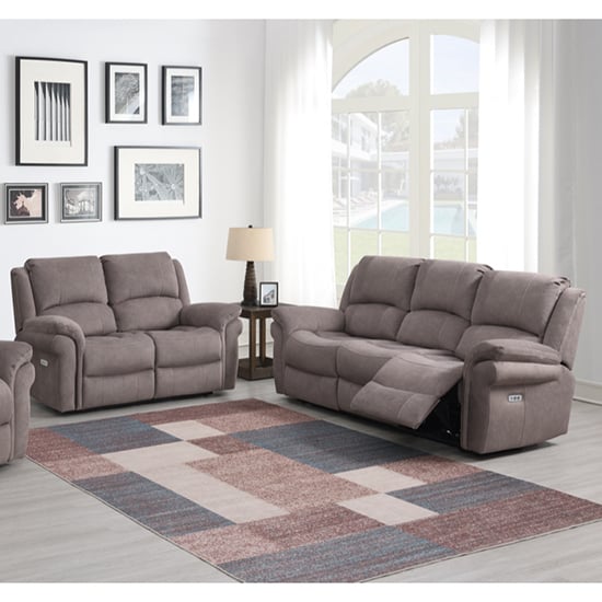 Wesley Fabric Electric Recliner 2 + 3 Seater Sofa Set In Clay