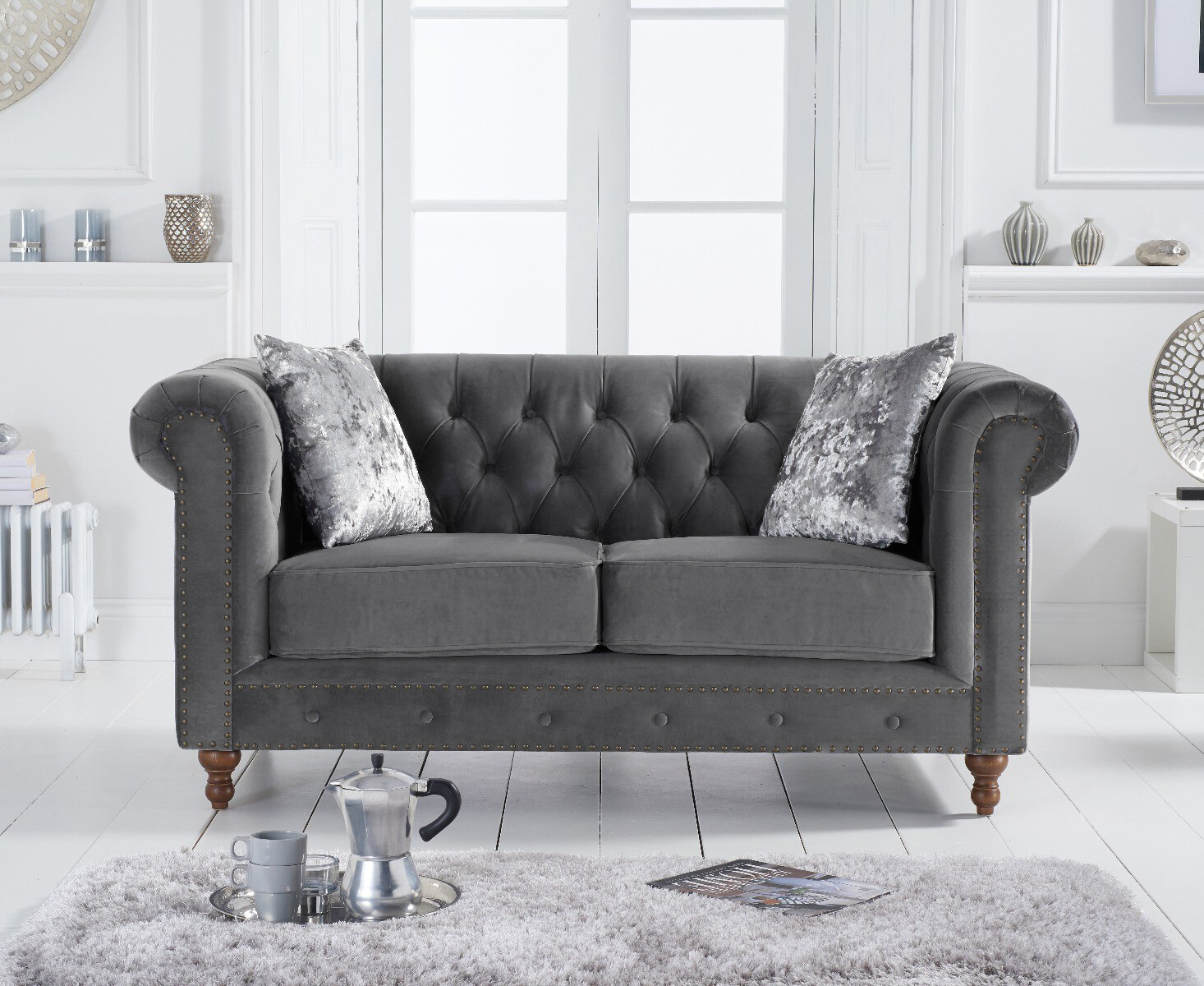 Westminster Chesterfield Dark Grey Velvet 2 Seater Sofa | Furniture Sale UK