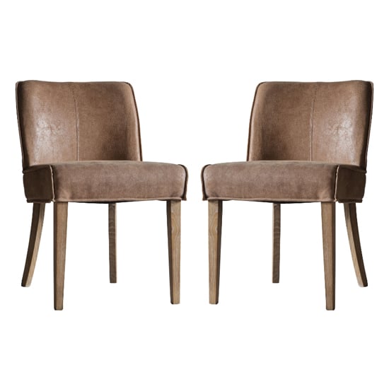 Worland Brown Fabric And Leather Dining Chairs In Pair