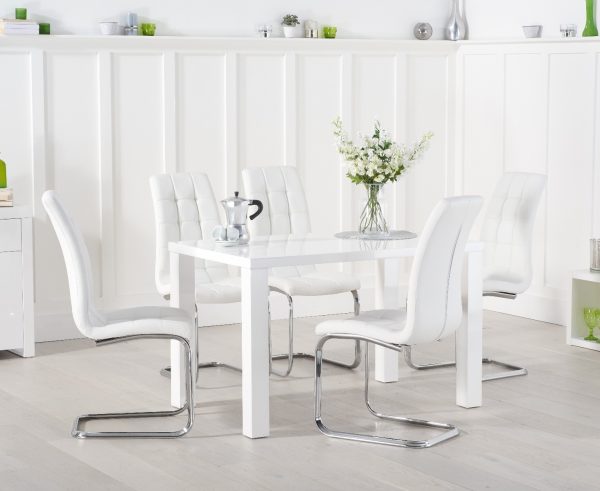 Seattle 120cm White High Gloss Dining Table with 4 Black Vigo Chairs