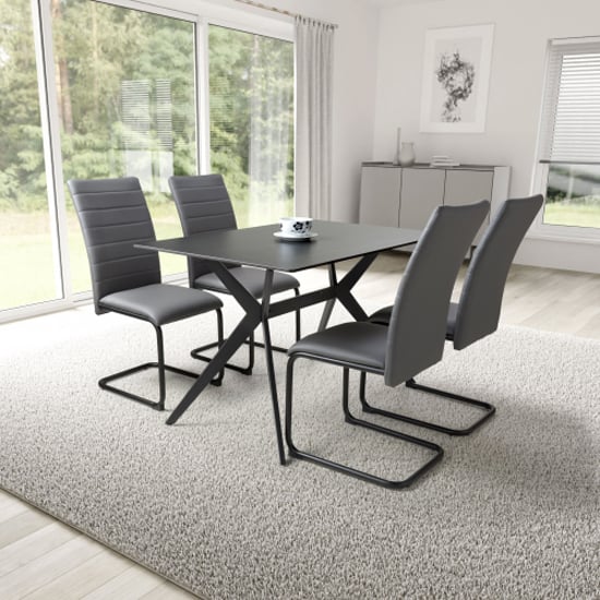 Tarsus 1.2m Black Dining Table With 4 Clisson Grey Chairs Tarsus 1.2m Black Dining Table With 4 Clisson Grey Chairs