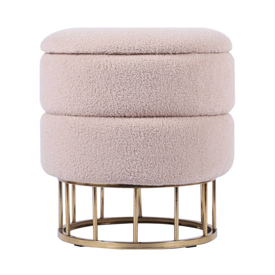 Bangor Boucle Fabric Storage Stool In Round In Beige