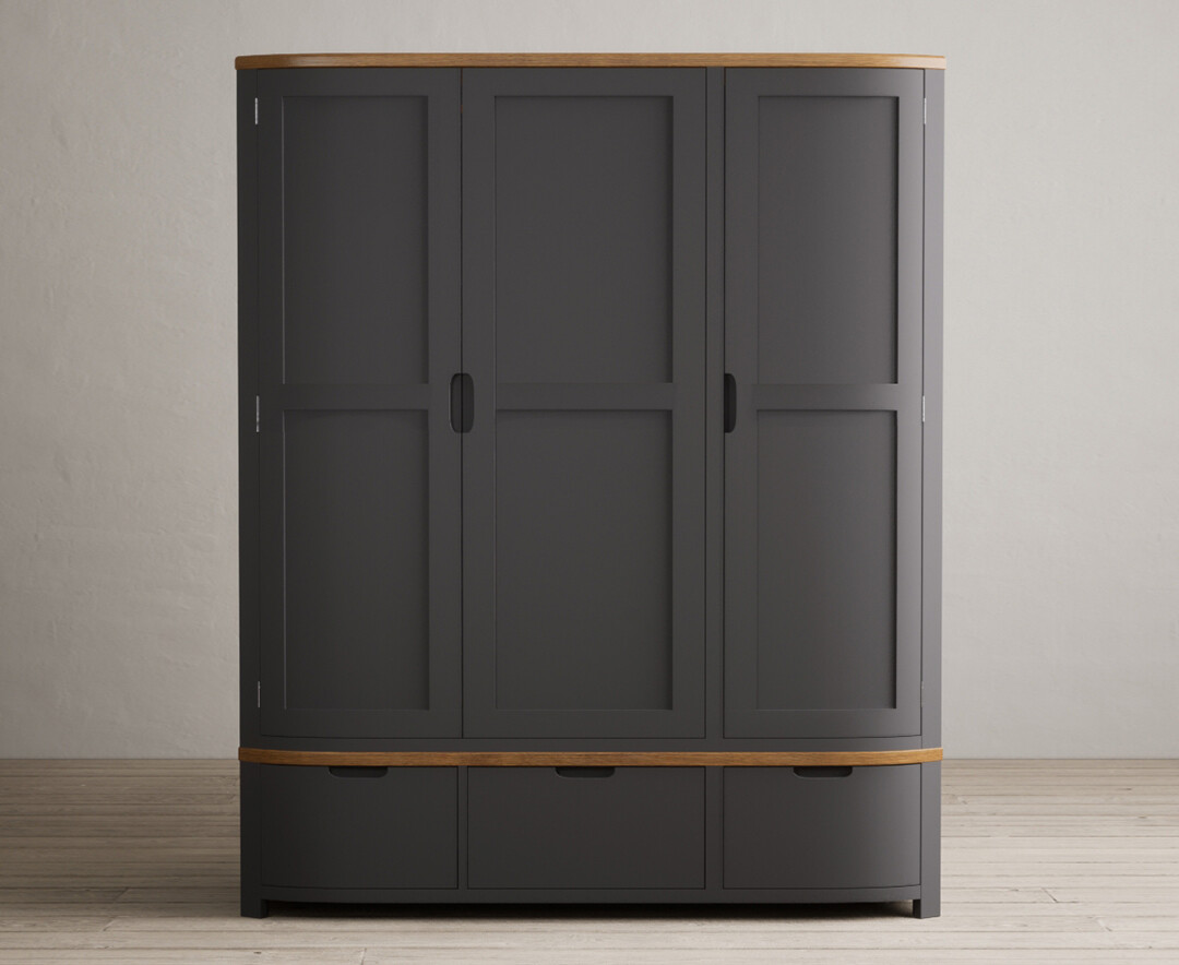 Bradwell Oak and Charcoal Grey Painted Triple Wardrobe Bradwell Oak and Charcoal Grey Painted Triple Wardrobe