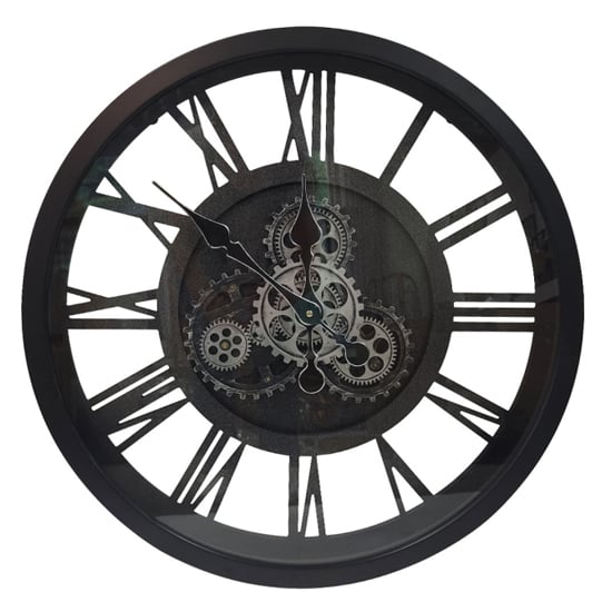 Brussels Metal Wall Clock In Black With Black Gears