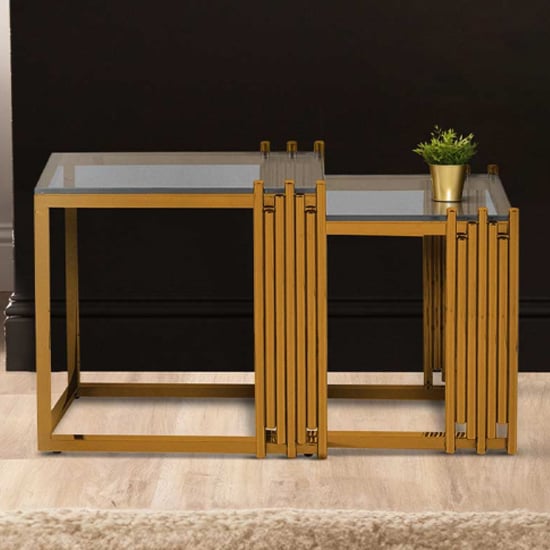 Calvi Clear Glass Nest Of 2 Tables In Gold Steel Frame