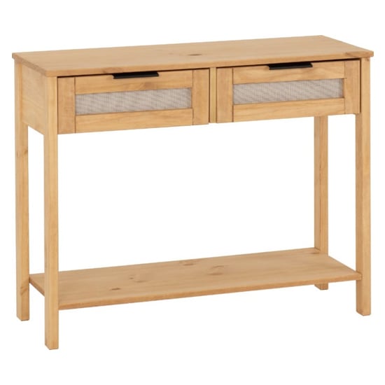 Central Wooden Console Table With 2 Drawers In Waxed Pine Furniture