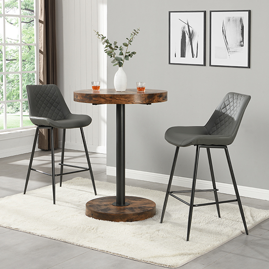 Havana Smoked Oak Wooden Bar Table With 2 Oston Grey Stools