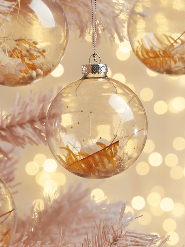 Six Dried Flower Filled Glass Baubles
