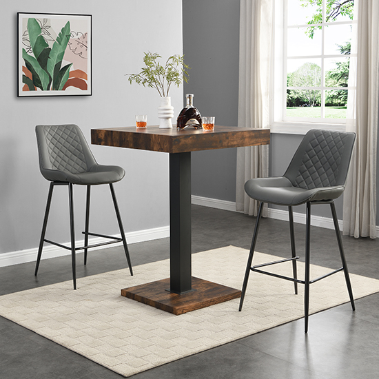 Topaz Smoked Oak Wooden Bar Table With 2 Oston Grey Stools