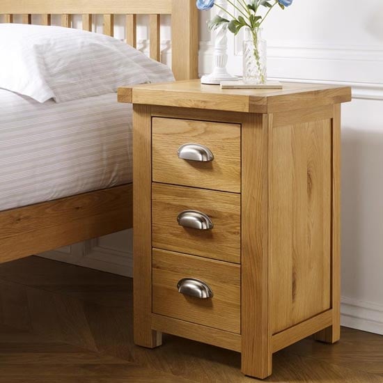 Webworms Wooden Bedside Cabinet Large With 3 Drawers In Oak
