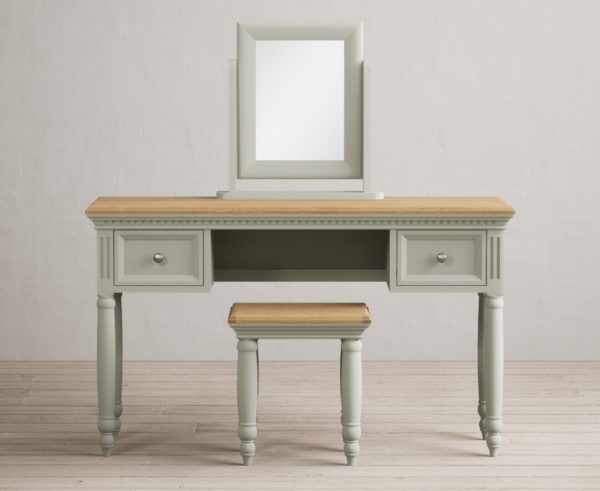 Francis Oak and Soft Green Painted Dressing Table Set