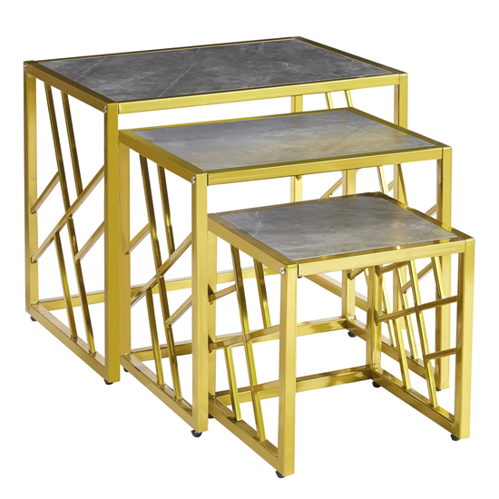 Oslo Gloss Nest Of 3 Tables In Grey Marble Effect Gold Frame Oslo Gloss Nest Of 3 Tables In Grey Marble Effect Gold Frame