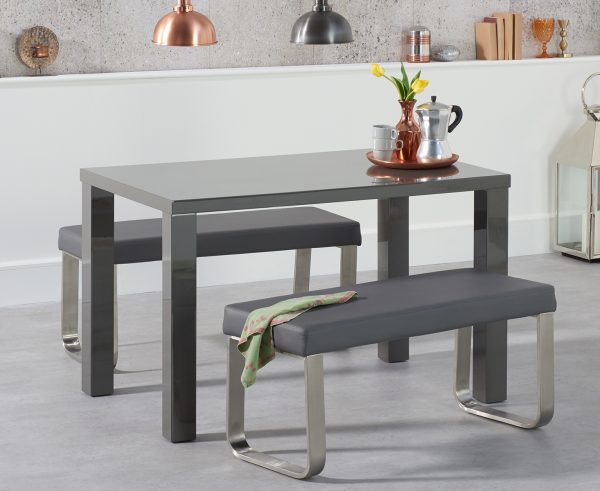 Atlanta 120cm Dark Grey High Gloss Dining Table with Austin Benches
