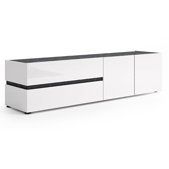 Belfort High Gloss TV Stand 2 Doors 2 Drawers In White Slate Grey