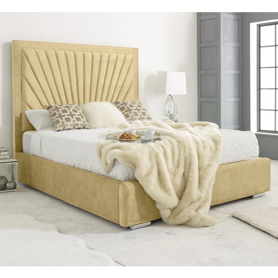 Darwin Plush Velvet Small Double Bed In Beige