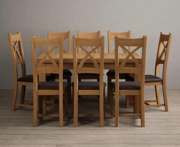 Extending Hampshire 140cm Solid Oak Dining Table With 10 Light Grey X Back Chairs