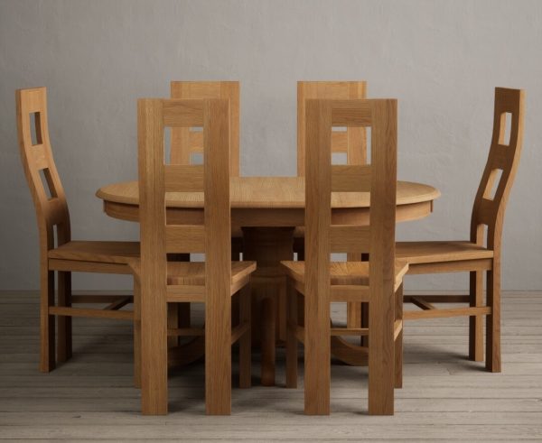 Extending Hertford 100cm - 130cm Solid Oak Pedestal Dining Table With 4 Brown Flow Back Chairs