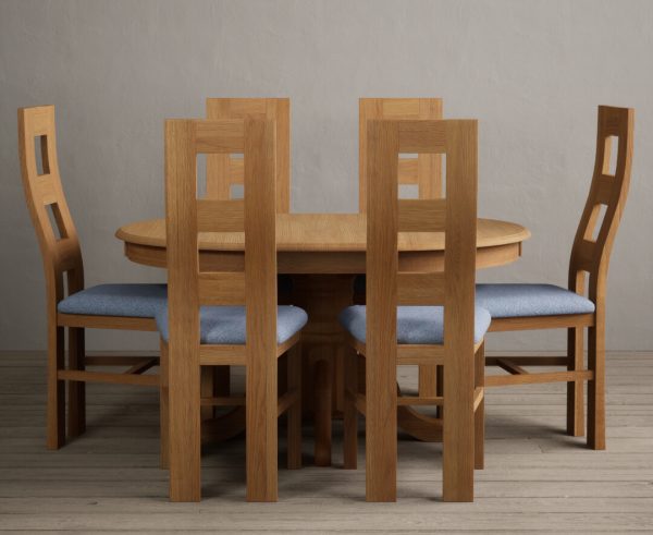 Extending Hertford 100cm - 130cm Solid Oak Pedestal Dining Table With 4 Brown Flow Back Chairs