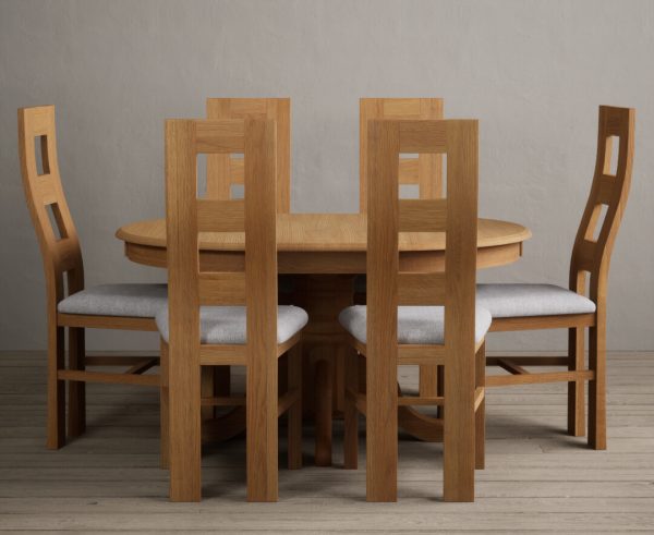 Extending Hertford 100cm - 130cm Solid Oak Pedestal Dining Table With 4 Light Grey Flow Back Chairs