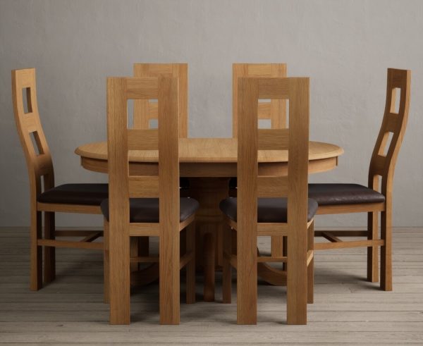 Extending Hertford 100cm - 130cm Solid Oak Pedestal Dining Table With 4 Oak Flow Back Chairs