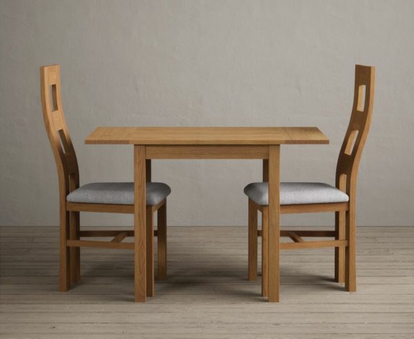 Extending York 70cm Solid Oak Dining Table With 2 Blue Flow Back Chairs
