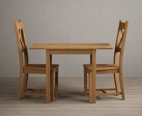 Extending York 70cm Solid Oak Dining Table With 2 Brown X Back Chairs