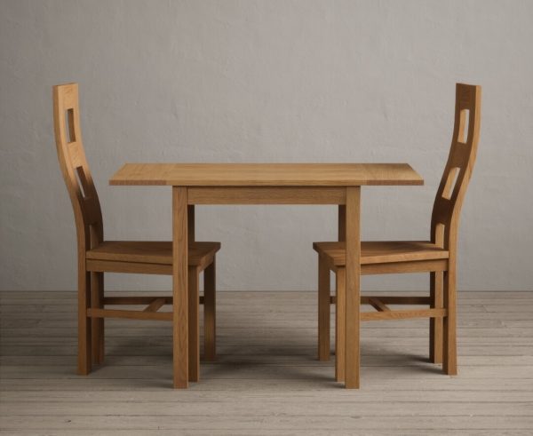 Extending York 70cm Solid Oak Dining Table With 2 Charcoal Grey Flow Back Chairs