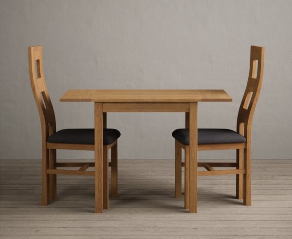 Extending York 70cm Solid Oak Dining Table With 2 Charcoal Grey Flow Back Chairs