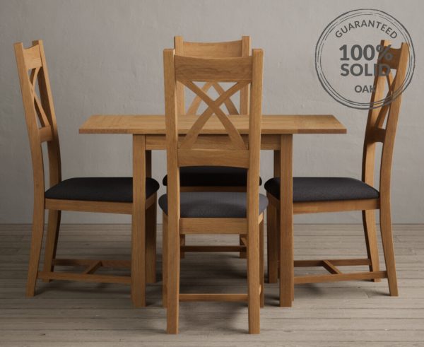 Extending York 70cm Solid Oak Dining Table With 2 Charcoal Grey X Back Chairs