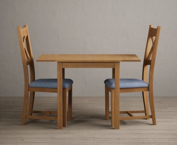 Extending York 70cm Solid Oak Dining Table With 2 Oak X Back Chairs