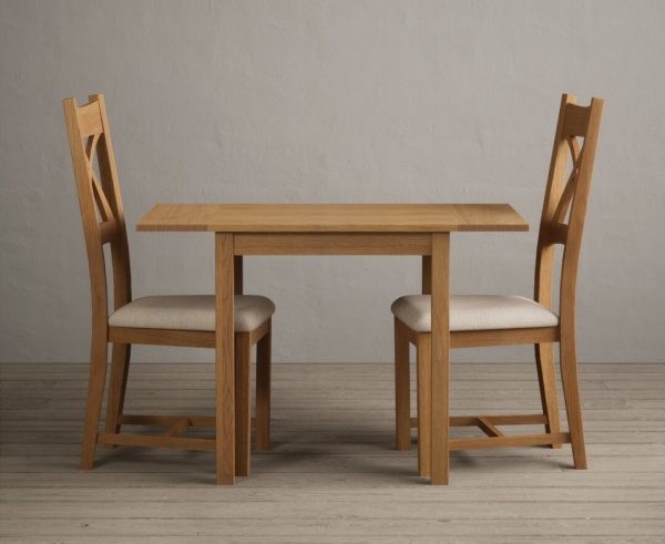 Extending York 70cm Solid Oak Dining Table With 2 Oak X Back Chairs