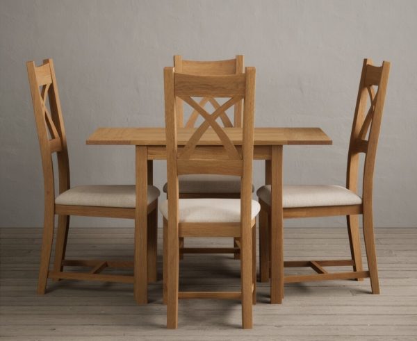 Extending York 70cm Solid Oak Dining Table With 4 Blue X Back Chairs