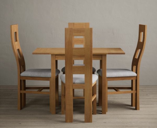 Extending York 70cm Solid Oak Dining Table With 4 Light Grey Flow Back Chairs