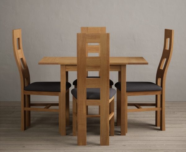 Extending York 70cm Solid Oak Dining Table With 4 Light Grey Flow Back Chairs