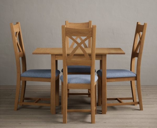 Extending York 70cm Solid Oak Dining Table With 4 Oak X Back Chairs
