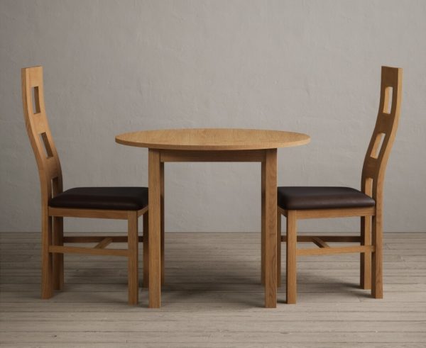 Extending York 90cm Solid Oak Dining Table With 2 Blue Flow Back Chairs