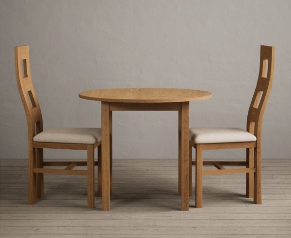 Extending York 90cm Solid Oak Dining Table With 2 Blue Flow Back Chairs