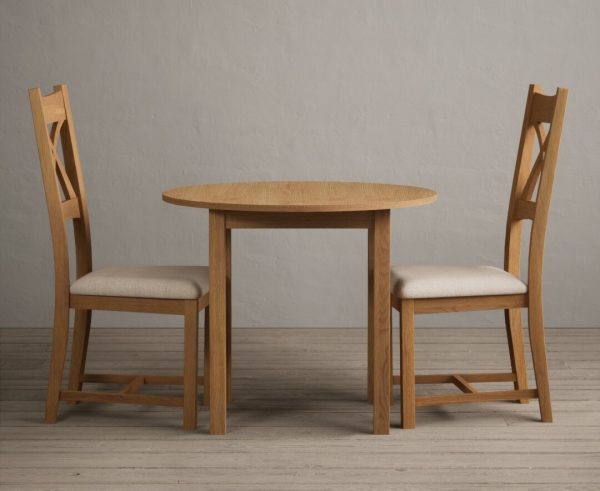 Extending York 90cm Solid Oak Dining Table With 2 Blue X Back Chairs