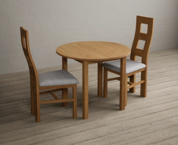 Extending York 90cm Solid Oak Dining Table With 2 Brown Flow Back Chairs