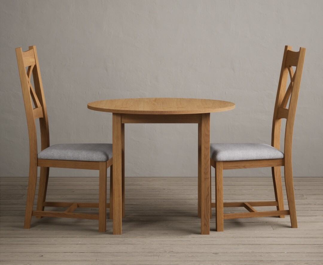 Extending York 90cm Solid Oak Dining Table With 2 Charcoal Grey X Back Chairs Extending York 90cm Solid Oak Dining Table With 2 Charcoal Grey X Back Chairs