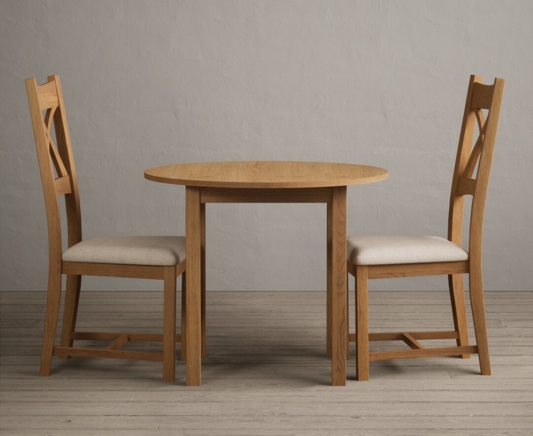 Extending York 90cm Solid Oak Dining Table With 2 Light Grey X Back Chairs Extending York 90cm Solid Oak Dining Table With 2 Light Grey X Back Chairs