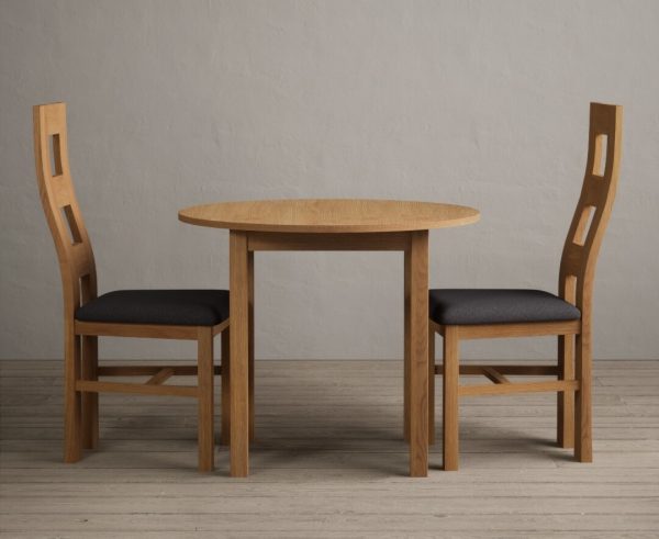 Extending York 90cm Solid Oak Dining Table With 2 Linen Flow Back Chairs