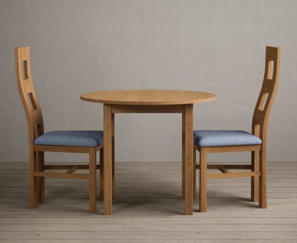Extending York 90cm Solid Oak Dining Table With 2 Linen Flow Back Chairs