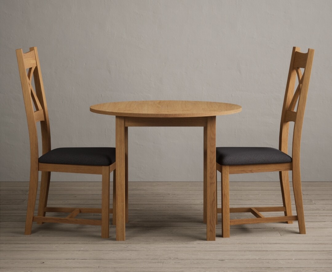 Extending York 90cm Solid Oak Dining Table With 2 Linen X Back Chairs Extending York 90cm Solid Oak Dining Table With 2 Linen X Back Chairs