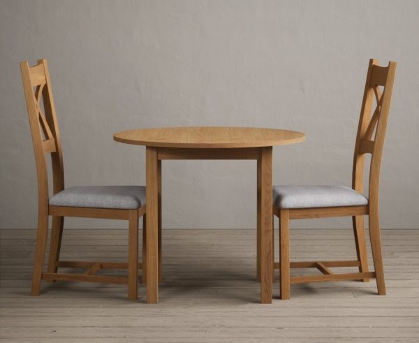 Extending York 90cm Solid Oak Dining Table With 2 Oak X Back Chairs
