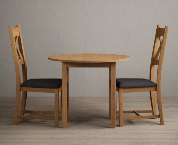 Extending York 90cm Solid Oak Dining Table With 2 Oak X Back Chairs