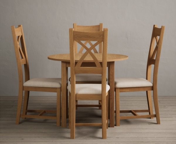 Extending York 90cm Solid Oak Dining Table With 4 Blue X Back Chairs